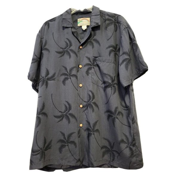 Paradise Found Men's Vintage Hawaiian Short Sleeve Shirt Palm Trees Blue Medium - Picture 1 of 6